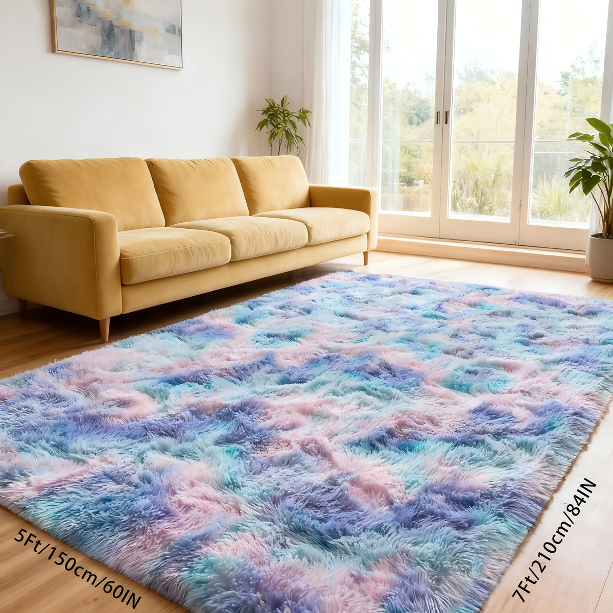 Tie-Dye Rainbow Purple Shag Area Rug Non-Slip Machine Washable, Ultra Soft Fluffy Carpet for Living Room Bedroom Kids Room, 4 Sizes 3x5ft to 8x10ft