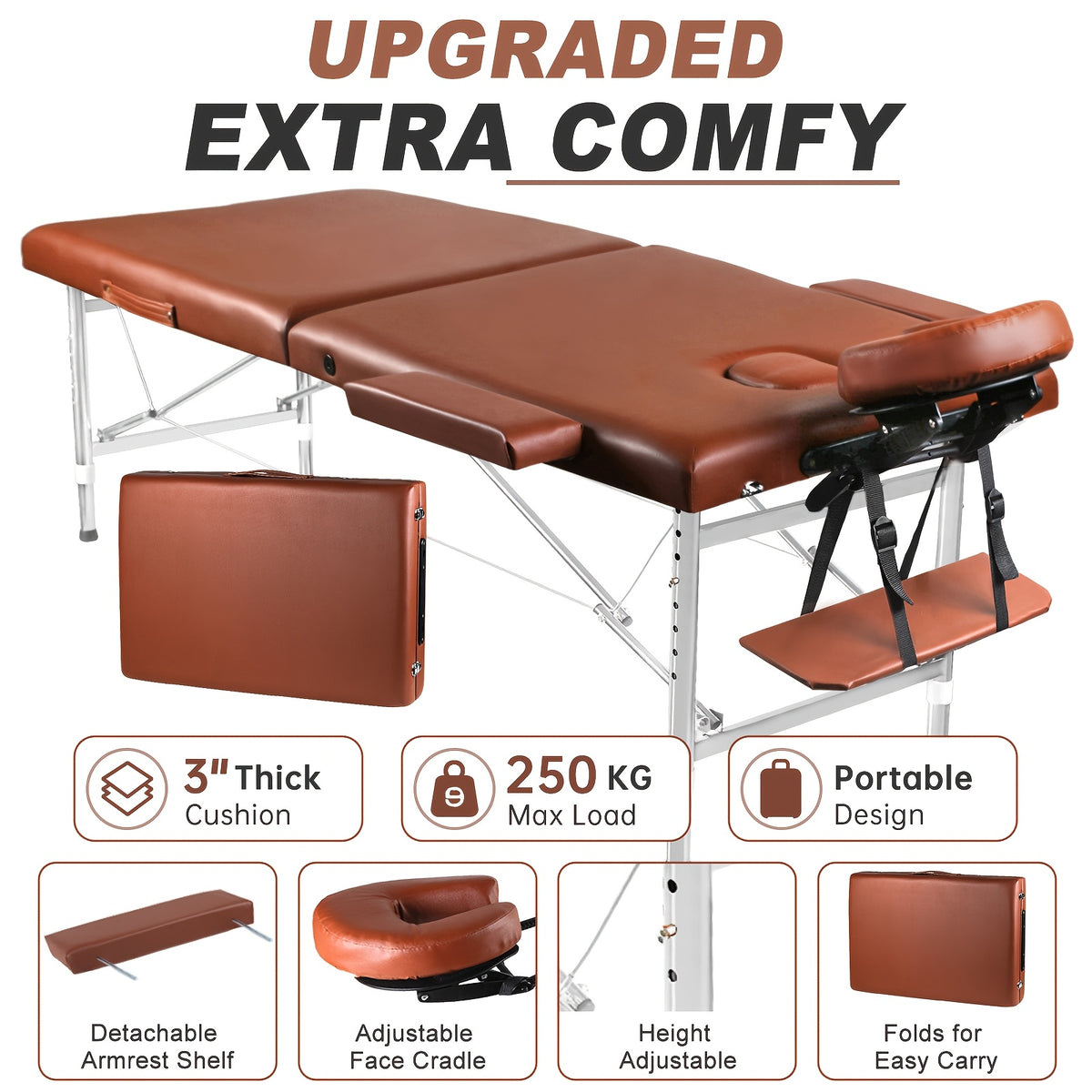 Portable Folding Massage Table Professional Lash Bed, Height Adjustable 8-Level Aluminium Legs, 30.9" Wide Tiltable Headrest for Spa Salon Tattoo Home Beauty