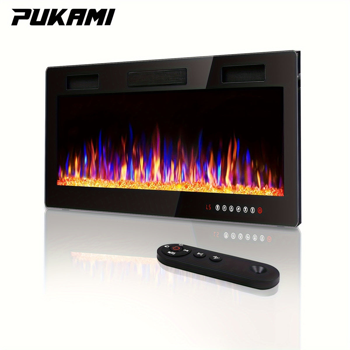 Vitesse Ultra-Thin Electric Fireplace In-Wall Recessed & Wall Mounted Linear Heater Multicolor Flame Timer 750W/1500W Touch Screen Remote Control
