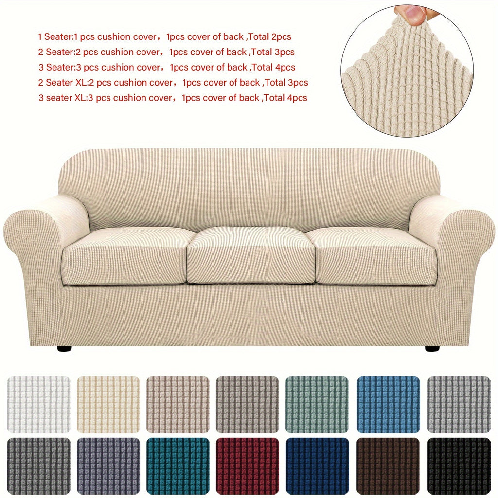 Grid Pattern Elastic Sofa Cover – Anti-Slip Full Coverage Stretchable Sofa Protector Machine Washable Classic Design for Living Room Bedroom Office