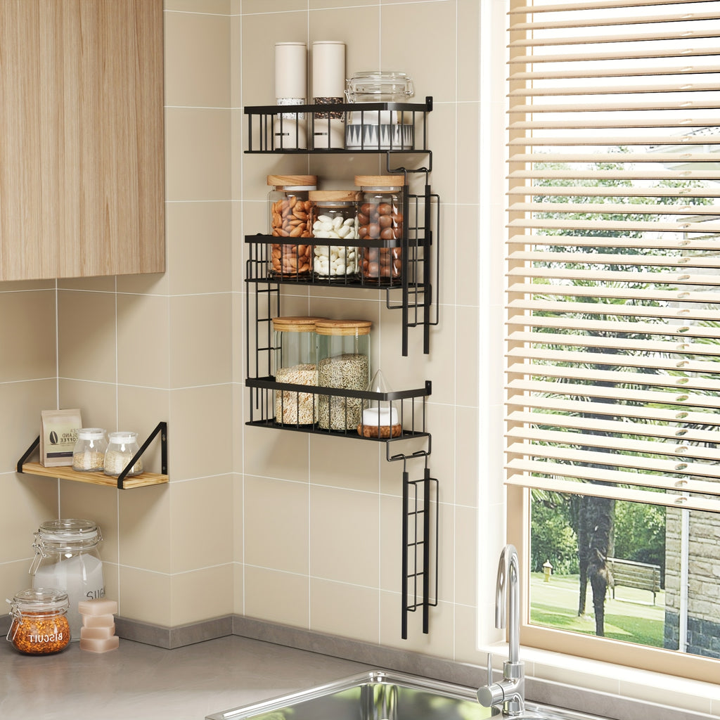 3-Tier Black Metal Floating Wall Shelf – Fire Escape Decorative Ladder Shelf, Wall Art Display Shelf for Bedroom Home Office Bathroom Living Room, Industrial Floating Shelves Room Decor