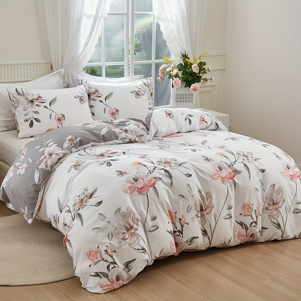 Floral Botanical Duvet Cover Set Reversible Ultra-Soft Microfiber with Pillowcases Twin Full Queen King 3 Colors