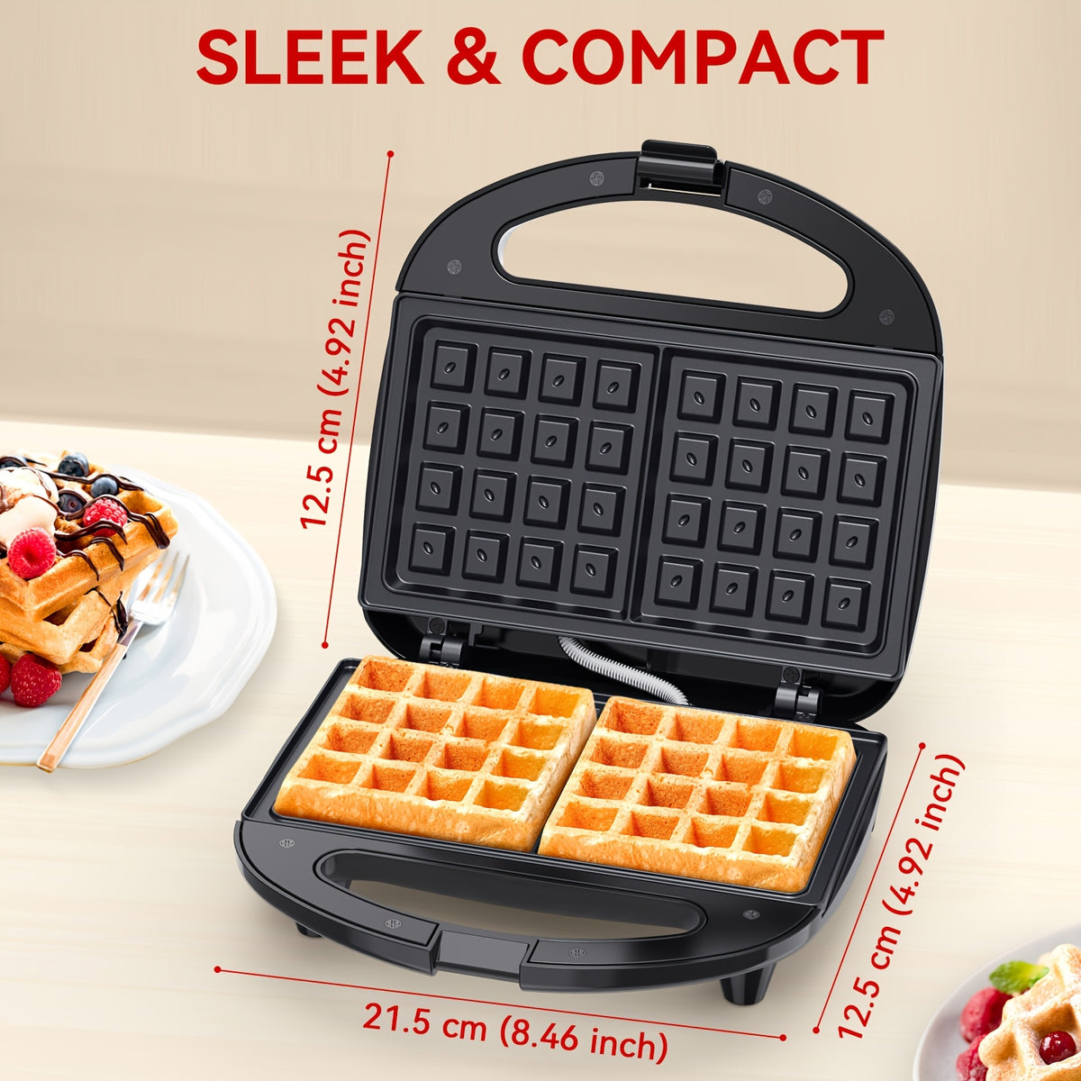 2-Slice Belgian Waffle Maker | Nonstick PFOA-Free Waffle Iron with Indicator Lights | 750W Quick Heating for Breakfast & Snacks