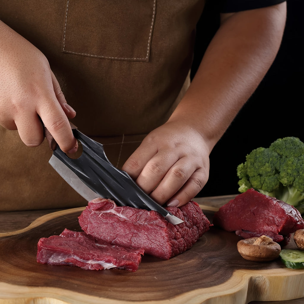 Viking-Inspired Hand-Forged Butcher Knife Set with Carrying Case - High Carbon Steel Cleaver Boning and Vegetable Knife Set for BBQ Camping and Meat Preparation