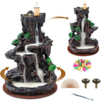Backflow Incense Burner Waterfall Holder 2-Side Design with 120 Backflow Cones & 30 Incense Sticks - Aromatherapy Ornament for Home Decor, Meditation & Relaxation