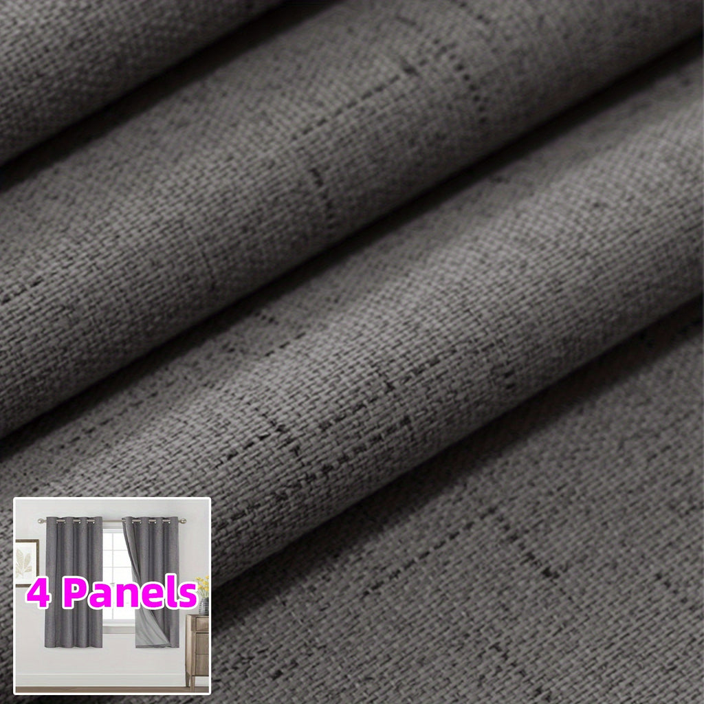 Linen Textured Blackout Curtains 4 Panels – 100% Room Darkening Thermal Insulated Grommet Drapes, Noise Reducing Window Curtains for Bedroom Living Room, 52W x 63/84/95 Inch