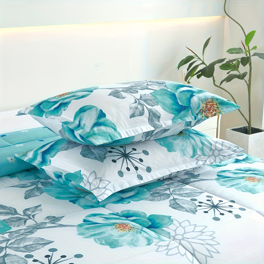 Reversible Floral Comforter Set 2/3 Piece – Dual-Sided Pattern & Color, Lightweight All-Season Quilt with Pillowcases, Soft Bedding Set Twin Queen King