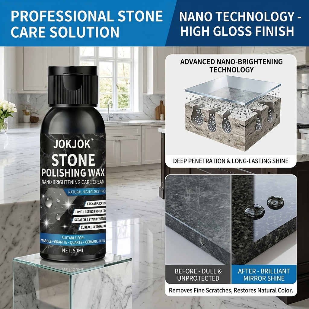 Floor Polishing Wax Paste for Marble Granite Quartz Ceramic Tile | Nano Brightening High Gloss Finish, Scratch Repair & Stain Protection, Long-Lasting Stone Care Polish for Home Floors