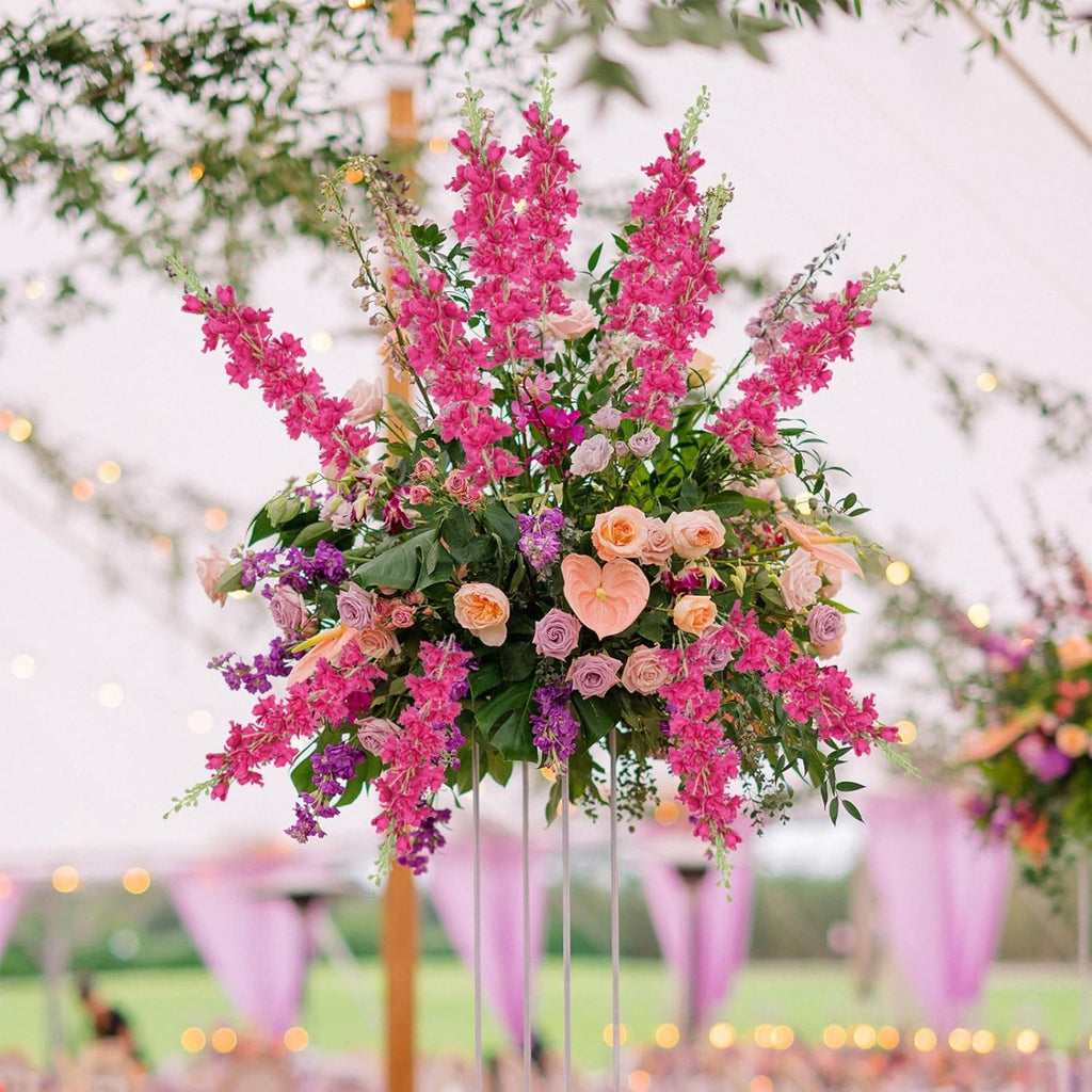 Faux Delphinium Larkspur Stems 8pcs 33.5 Inch Artificial Flowers for Wedding Table Centerpiece Bridal Bouquet Home Garden Vase Floral Arrangement Decor in Dusty Blue Pink Purple Orange