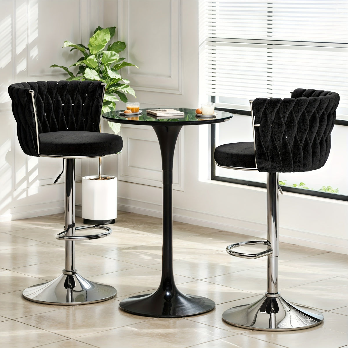 Bar Stools Set of 2 or 4 Adjustable Height Metal Leg Upholstered Counter Chairs for Kitchen Island Bar Living Room Dining Room – Glam Style