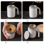 Self Stirring Mug – Electric Magnetic Auto Stirring Coffee Cup in 304 Stainless Steel – Automatic Mix for Coffee, Milk & Protein Shakes – Novelty Gift