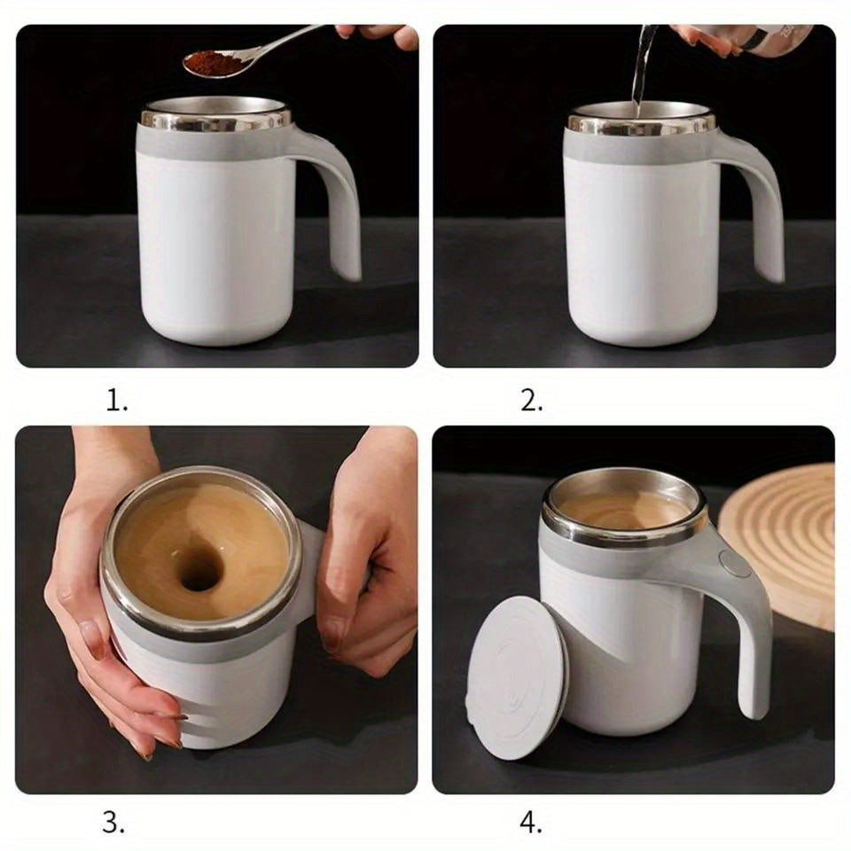 Self Stirring Mug – Electric Magnetic Auto Stirring Coffee Cup in 304 Stainless Steel – Automatic Mix for Coffee, Milk & Protein Shakes – Novelty Gift