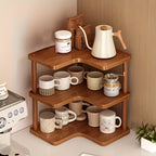 Corner Shelf Countertop Organizer, Triangular Multi-Tier Kitchen Storage Rack for Coffee Accessories, Cups, Spices & Kitchen Essentials, Space-Saving Corner Stand for Counter, Bathroom & Office