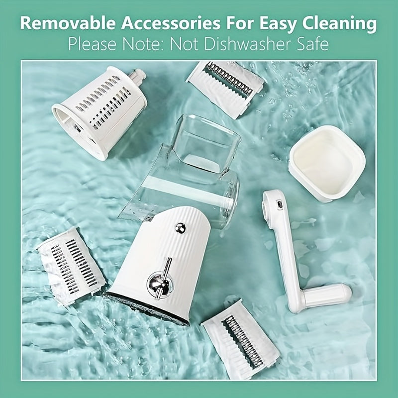 5-in-1 Rotary Cheese Grater with Interchangeable Blades, Suction Cup Base & Handle – Manual Vegetable Slicer Shredder for Cheese, Fruits, Nuts & Vegetables – Easy Clean Kitchen Tool Set