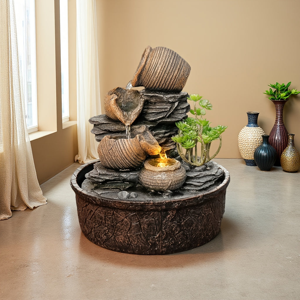 Three-Tier Tree Shaped Desktop Fountain – Flowing Water Feature Ornament for Office, Home & Living Room | Tabletop Zen Waterfall Decor | Art & Leisure Style Boss Desk Decoration Gift