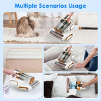 Mattress Vacuum Cleaner Cordless UV-C 21KPa – Deep Cleaning Bed Vacuum with UV Light, Soundwave Tech, Dual Dust Cup 520ml, HEPA Filter, 35-Min Battery, for Mattress Sofa Pillow & Carpet