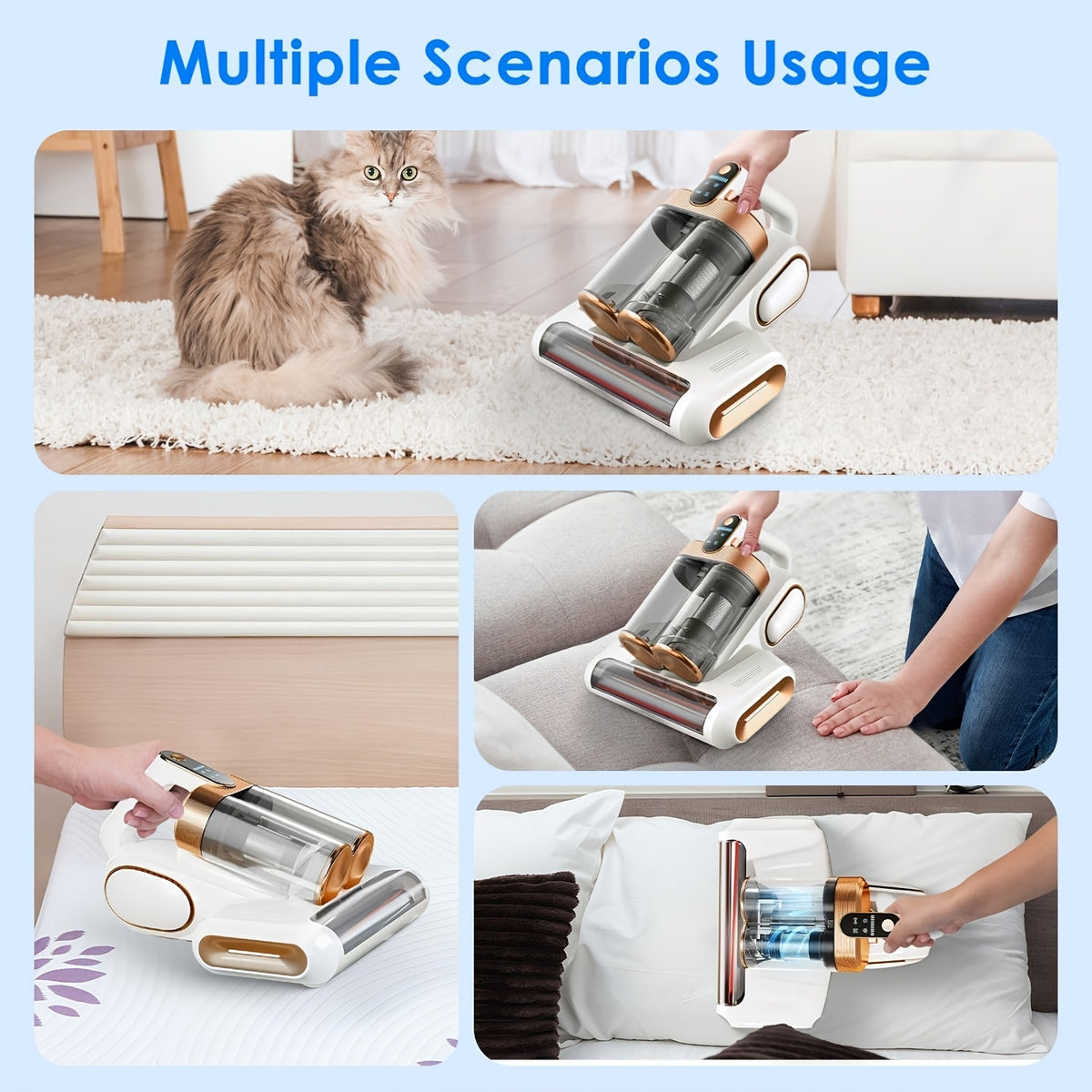 Mattress Vacuum Cleaner Cordless UV-C 21KPa – Deep Cleaning Bed Vacuum with UV Light, Soundwave Tech, Dual Dust Cup 520ml, HEPA Filter, 35-Min Battery, for Mattress Sofa Pillow & Carpet