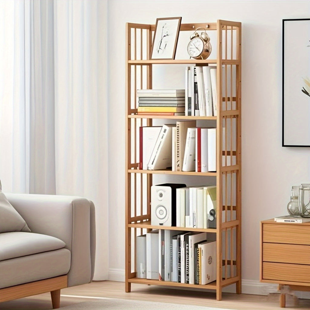 5-Tier Multifunctional Bamboo Bookshelf & Display Rack – Space-Saving Standing Storage Shelf for Home Office Living Room Nordic Minimalist Style Easy Assembly