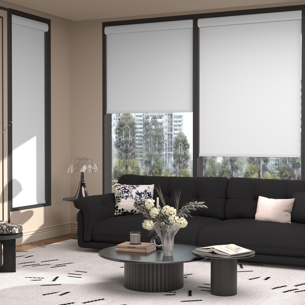 Cordless Blackout Roller Blinds Easy Install Privacy Window Shades | Room Darkening Roll Blinds for Home Office Living Room, Black White Grey Beige, 18 Width Options