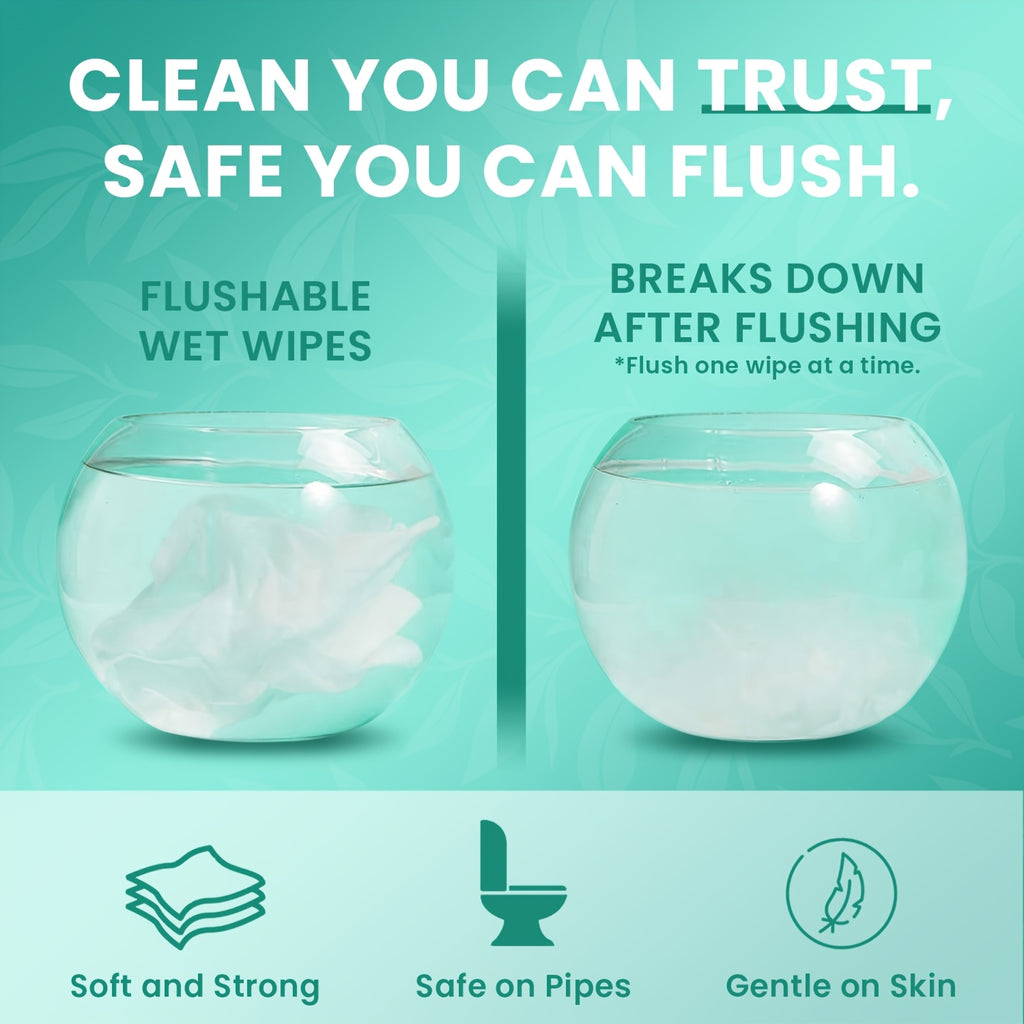 XL Flushable Adult Wet Wipes Unscented Alcohol-Free Septic and Sewer Safe Family Size 3-Pack 150 Wipes and 6-Pack 300 Wipes for Home Bathroom Travel Camping Outdoor Hygiene