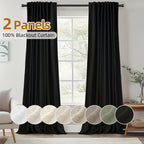 Back Tab Blackout Curtains 2 or 4 Panels – 100% Light Blocking Thermal Insulated Window Drapes for Living Room, Bedroom & Office, 50"W Multiple Lengths, 9 Colors