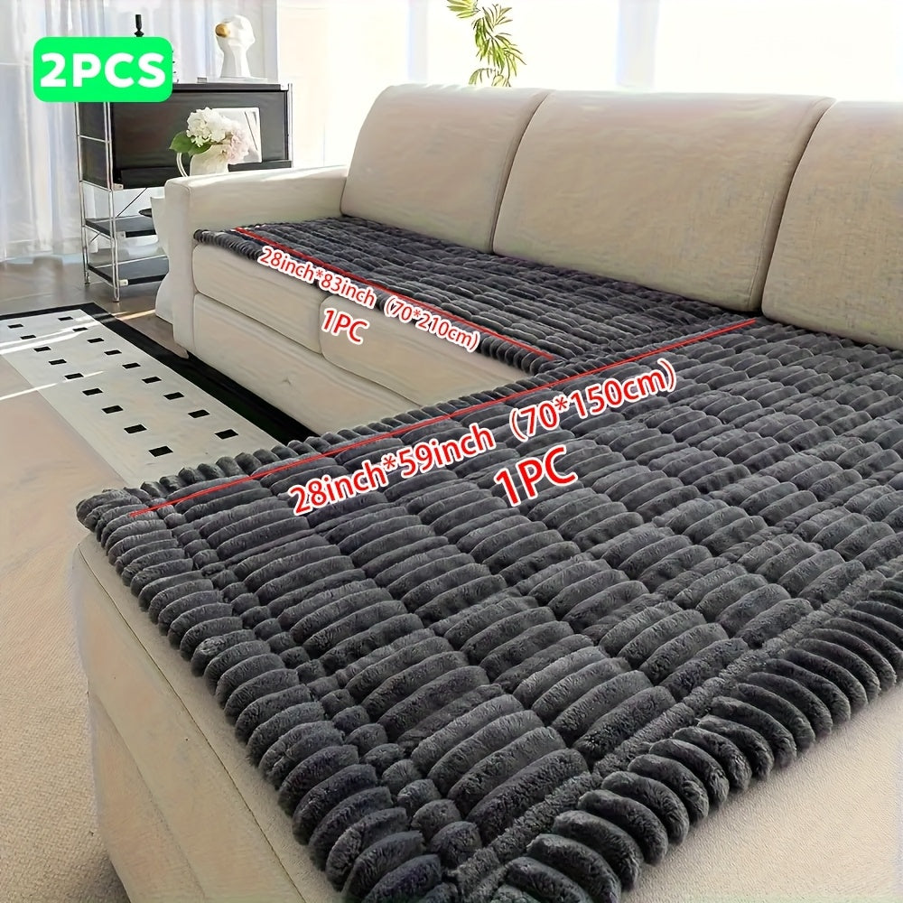 Jacquard Couch Cushion Cover 2pcs Set Solid Color Sofa Seat Cover - Soft Thick Plush Non-Slip Machine Washable Pet Friendly for 2 3 4 Seat Sectional Sofa Living Room Bedroom, 4 Colors