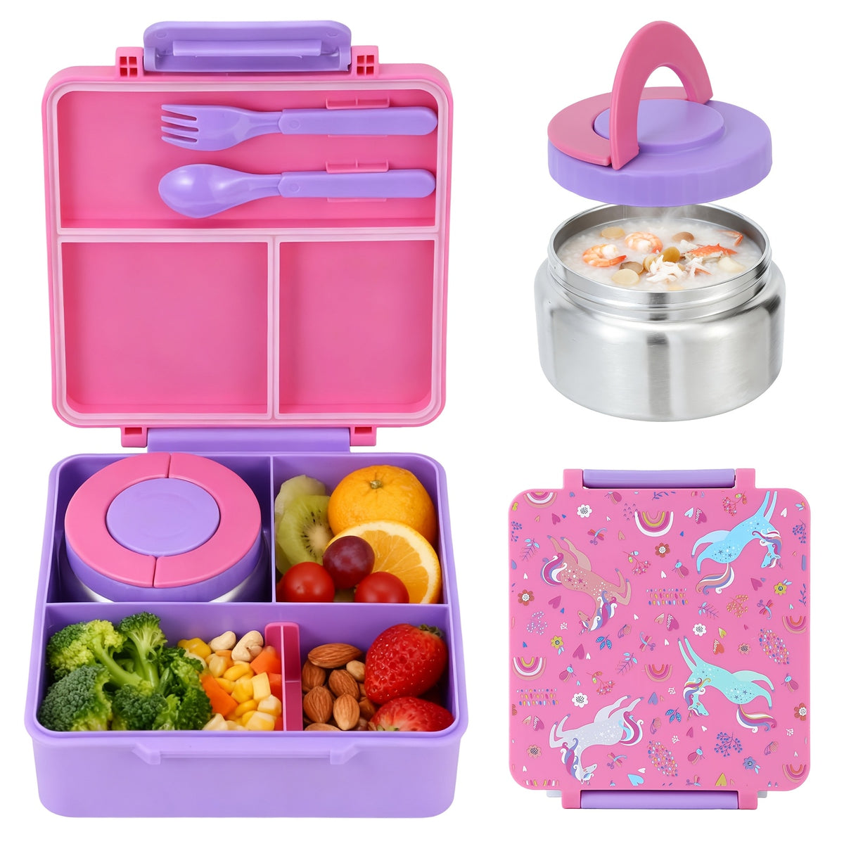 Space-Themed Bento Box with Insulated Soup Cup - Microwave Safe 3-Compartment Lunch Box, Secure Latch, for School Picnic Work, Kids & Adults | Nuvia Haven