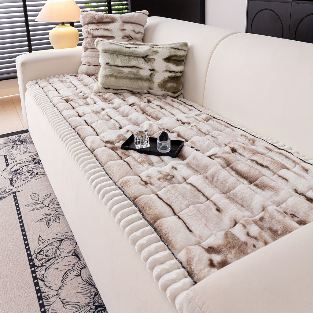 Plush Sofa Cover Super Soft Thickened Warm Anti-Slip Couch Cushion Mat – Furry Velvet Sofa Protector for Living Room Bedroom, Easy Care Durable Home Decor Furniture Cover