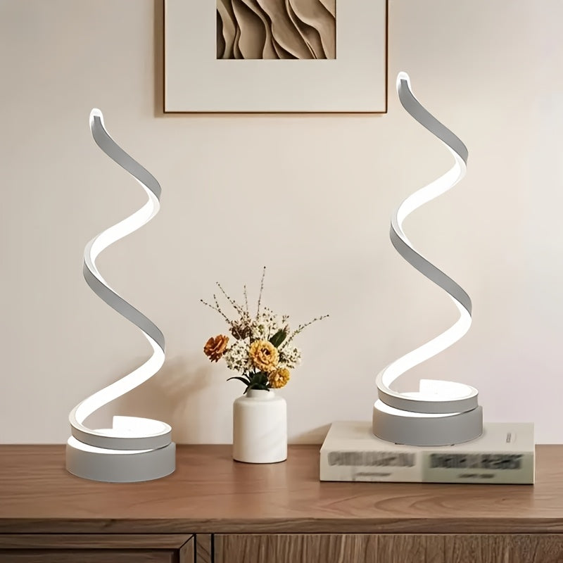 Modern Spiral Touch Table Lamp with USB-C Charging Port 3-Way Dimmable - Minimalist Bedside Lamp for Bedroom Living Room Desk - LED Bulb Included, Black & White, Single & 2-Pack