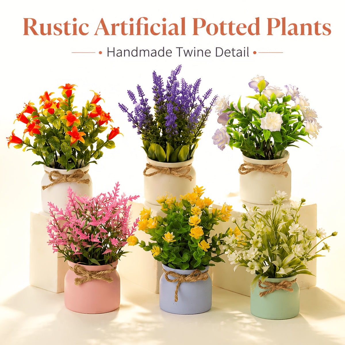 Artificial Potted Plants Set of 6 - Mini Fake House Plants with Pots and Realistic Faux Greenery - Low-Maintenance Plastic Plants for Office Desk, Shelf, Tabletop, Doorway and Year-Round Home Decor