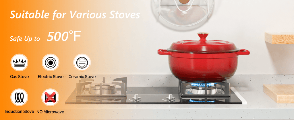 Dutch Oven 5QT 6QT 7.5QT Enameled Cast Iron Cookware with Lid Silicone Handles Oven Safe 500°F Bread Baking Stews Roasts Multiple Colors