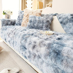 Faux Lamb Fluffy Sofa Cover Modern Gradient – Thick Plush Pet-Friendly Polyester Sofa Protector, Machine Washable 450-500g Fabric for Single, Double, Triple & Combination Sofas