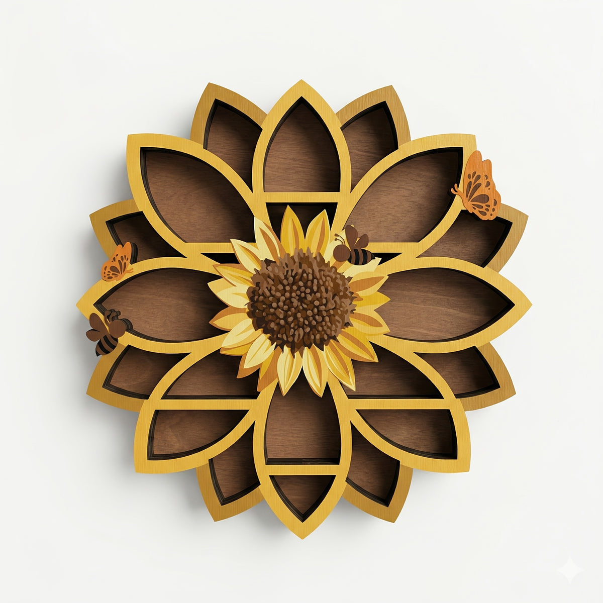 Wooden Sunflower Floating Shelf Wall-Mounted UV Printed Spiritual Decor – Crystal & Essential Oil Organizer, Meditation Room Wall Art, Living Room Storage Shelf