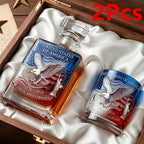 US 250th Anniversary Whiskey Decanter & Glass Bottle Set 2-Piece – Patriotic Commemorative Barware Gift for Father's Day, July 4th & Home Bar Decor