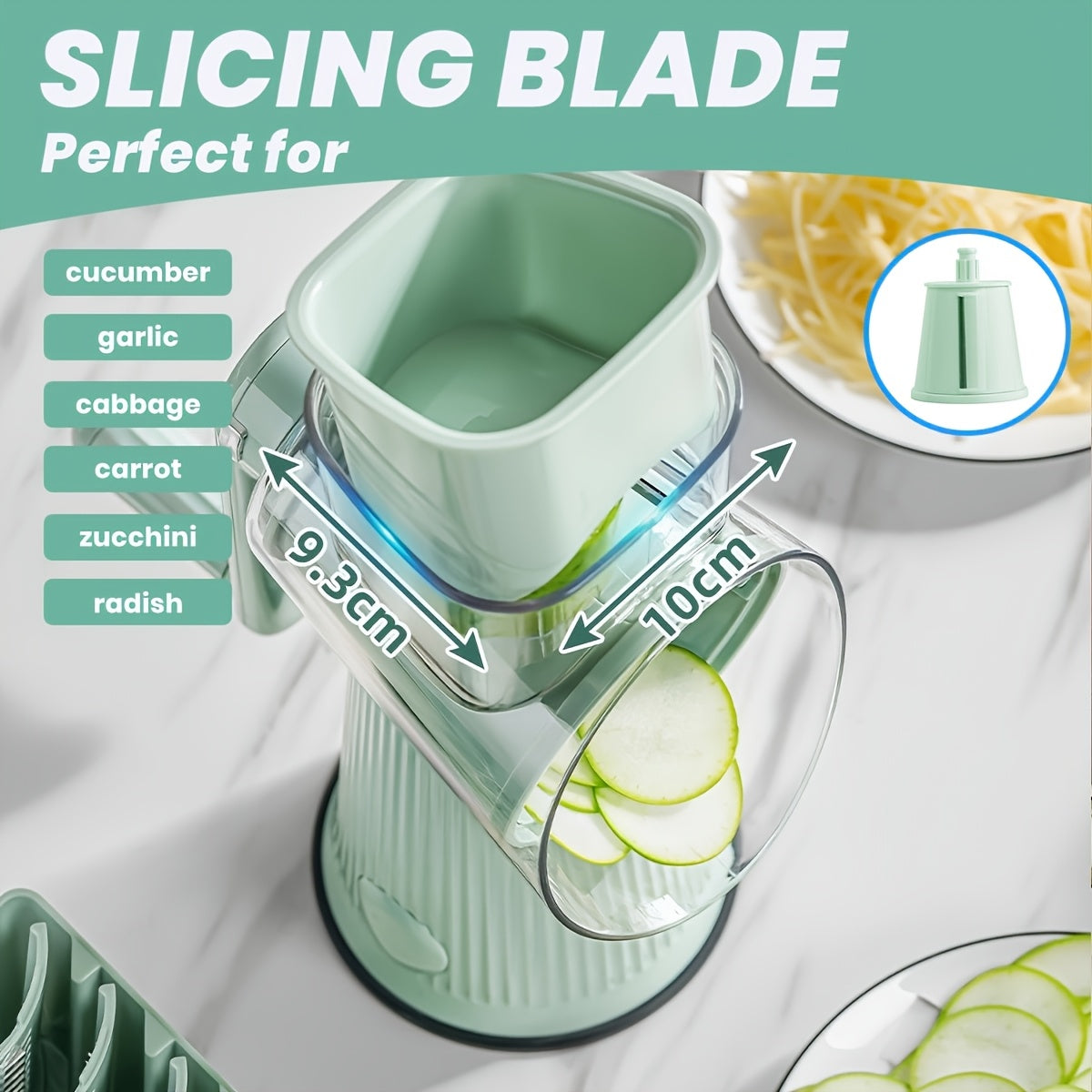 5-in-1 Rotary Cheese Grater with Interchangeable Blades, Suction Cup Base & Handle – Manual Vegetable Slicer Shredder for Cheese, Fruits, Nuts & Vegetables – Easy Clean Kitchen Tool Set