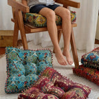 Moroccan Boho Meditation Floor Cushion Pad Thick Soft 100 Percent Linen Cover Bohemian Style for Living Room Bedroom Dining Room Office