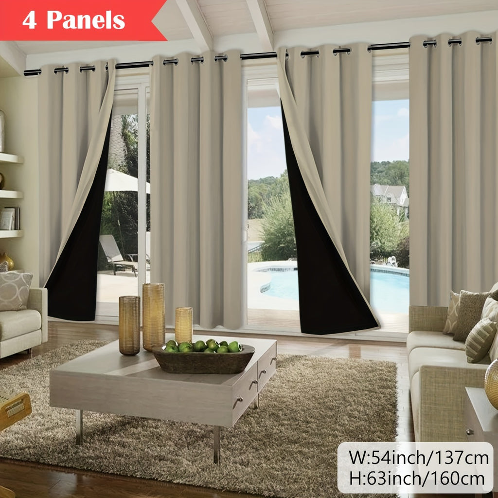 100% Blackout Curtains 4-Panel – Coated Lining Grommet Top for Total Darkness, Privacy Drapes for Bedroom Living Room Kitchen Bathroom, 8 Colors 9 Sizes