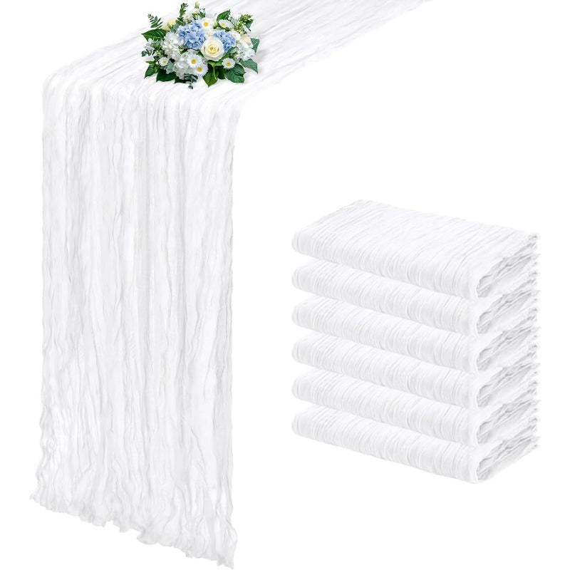 6-Pack Boho Gauze Table Runners 21.7x72.8 Inch Semi-Sheer Cheesecloth Fabric Wedding Baby Shower Birthday Farmhouse Home Decor