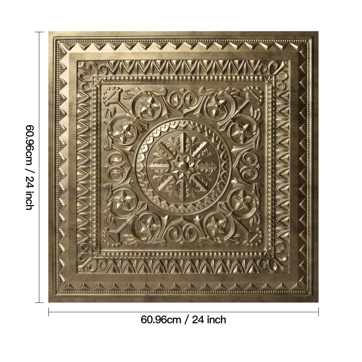 PVC Decorative Ceiling Tiles 24x24 Inch 12-Pack – Vintage Gold Luxury Floral Design, Easy DIY Drop Ceiling or Glue-Up Install, Waterproof & Lightweight, Covers 48 Sq Ft