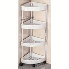 Rotating Corner Shelf for Bathroom – Fan-Shaped 3-Tier 90° Space-Saving Storage Rack with Hollow Drainage | Thickened Plastic Corner Organizer for Kitchen, Bedroom & Living Room | White & Black