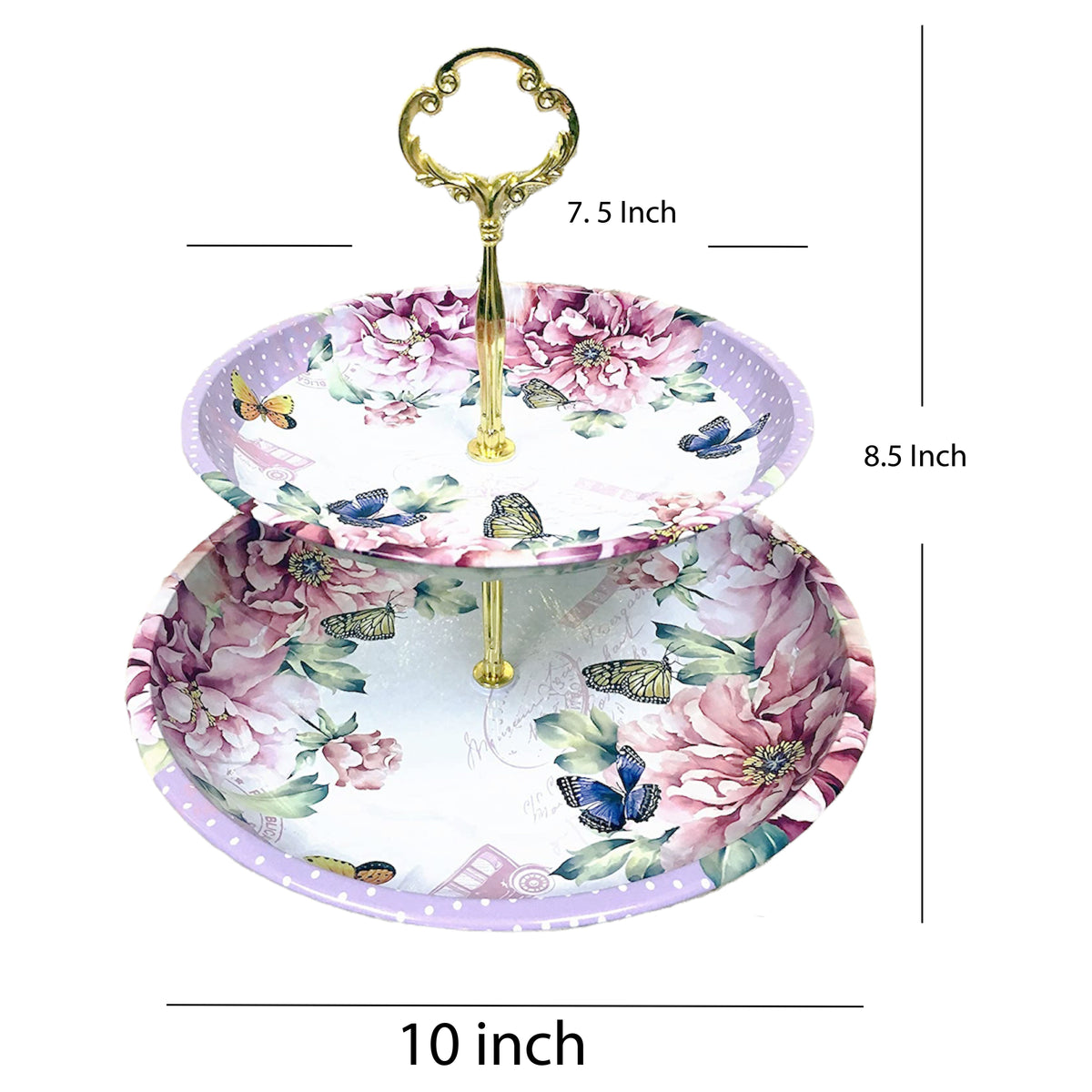 2 Tier Floral Metal Cake Stand Dessert Tower - Vintage Pastry Cupcake Serving Tray for Tea Party, Baby Shower, Birthday & Wedding Table Centerpiece Decoration