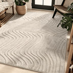 Soft Fluffy Arch Pattern Area Rug – Non-Slip Washable High-Low Pile Geometric Carpet for Living Room, Bedroom & Dining Room, Beige, Multiple Sizes