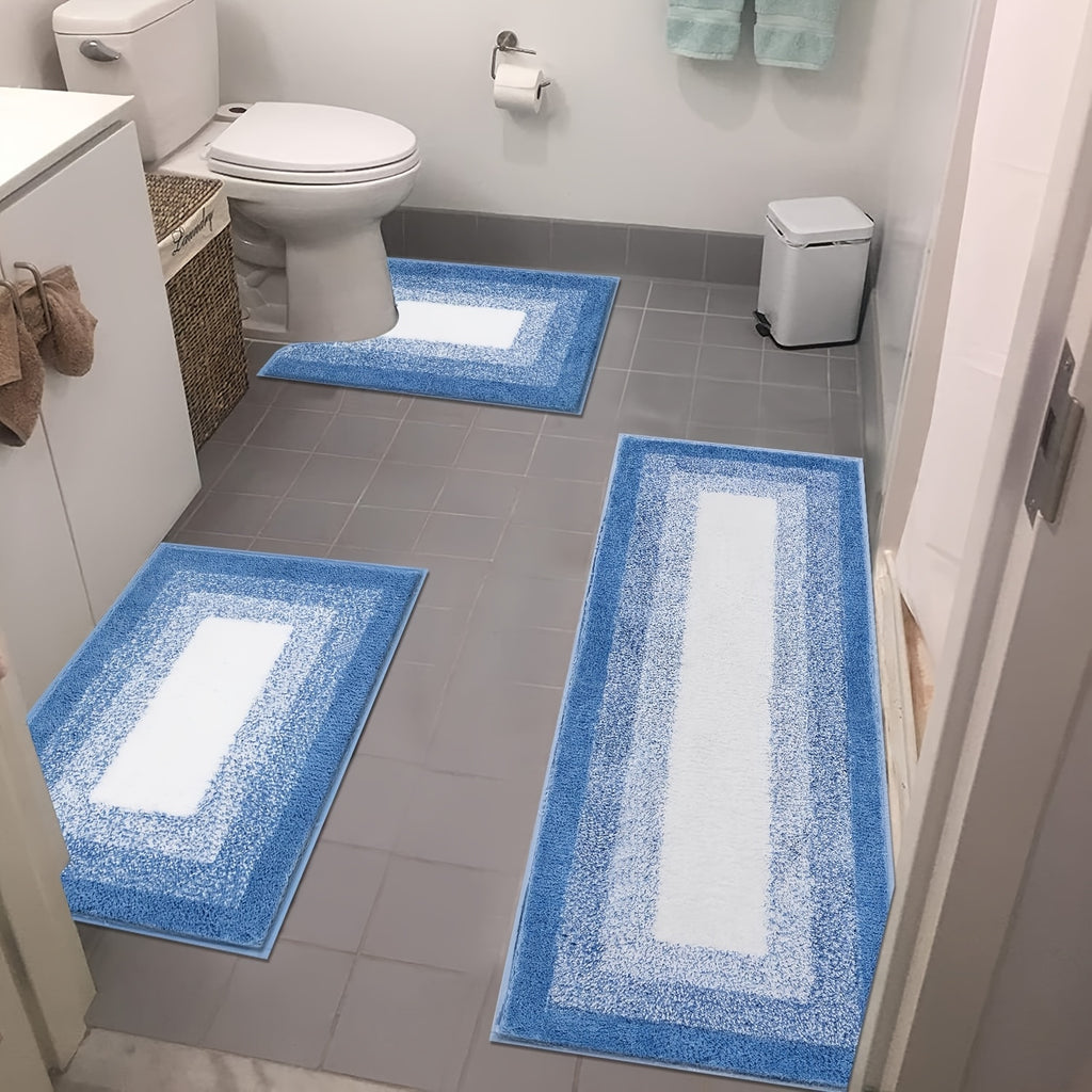 Bathroom Rug Set 3 Piece Plush Shaggy Non-Slip Absorbent Microfiber Bath Mat with U-Shaped Contour Toilet Mat – Multiple Colors & Sizes for Tub, Shower & Bathroom Floor
