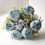 Artificial Peony Bouquet 13 Heads UV-Resistant Realistic Silk Flowers with Green Foliage Sturdy Stems Pink Red White Blue Purple Yellow Lavender Peach for Wedding Home Garden Office Indoor Floral Decor