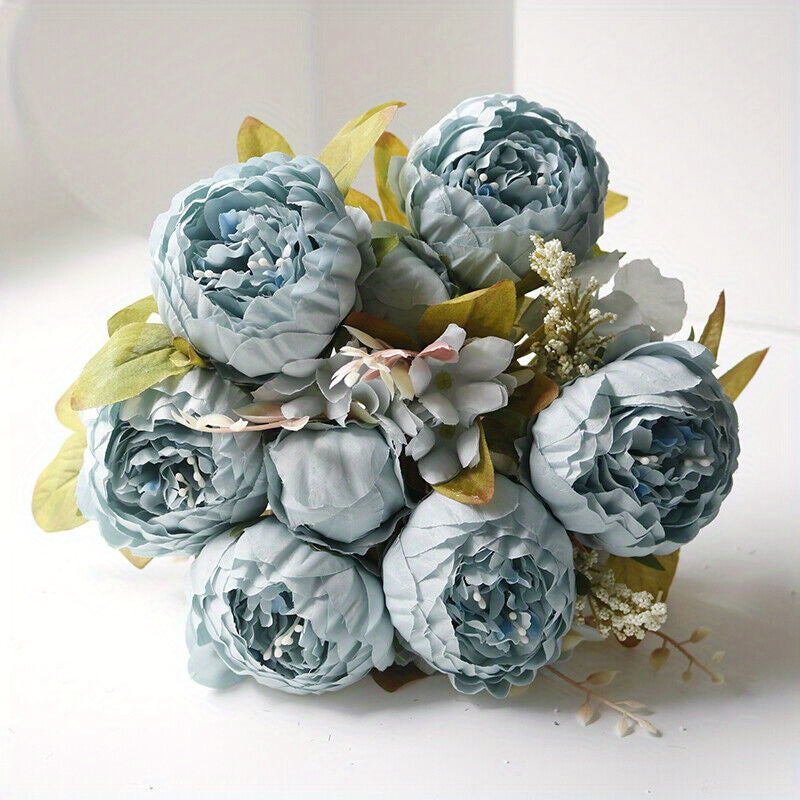 Artificial Peony Bouquet 13 Heads UV-Resistant Realistic Silk Flowers with Green Foliage Sturdy Stems Pink Red White Blue Purple Yellow Lavender Peach for Wedding Home Garden Office Indoor Floral Decor