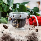 Double Wall Insulated Glass Coffee Cups Set of 4 with Golden Spoons | Transparent Hot Cold Drinkware for Home Office Coffee Shop