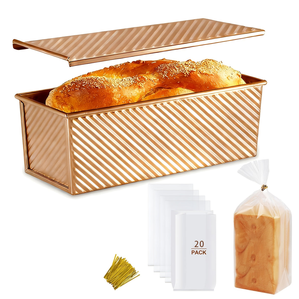 Nonstick Loaf Pan with Lid Carbon Steel Pullman Bread Pan – 9.5 & 10.5 & 13-Inch Homemade Bread Baking Pan with Bread Bags for Sandwiches & Toast