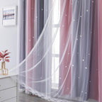 Double Layer Sheer & Blackout Curtains – Elegant Romantic Window Panels for Living Room & Bedroom, Heat Insulation, Pink Yellow Blue | W34–W51 x H63–H84 in | Nuvia Haven