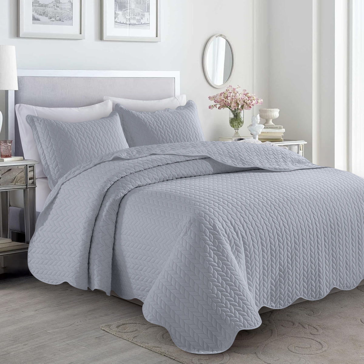 Microfiber Quilt Bedspread Set All Season Lightweight – Soft Breathable Quilted Coverlet Twin Full Queen King 16 Colors Machine Washable