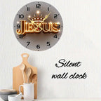 10-Inch Silent Wall Clock with Golden Crown Design – Round Wooden Frameless Battery Operated Decorative Clock for Living Room, Bedroom, Kitchen & Office, Aesthetic Religious Gift